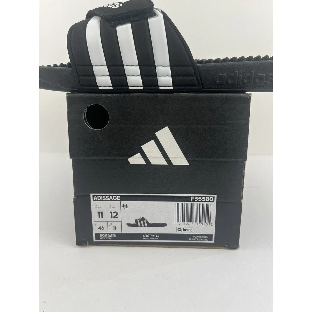 Adidas Adissage Slides Black White Massage Footbed Sandals Mens 11 Womens 12